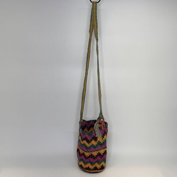 Veranda Wear Crossbody Bag Pink Multicolor Woven Boho Hippie Festival Handmade - Picture 2 of 10